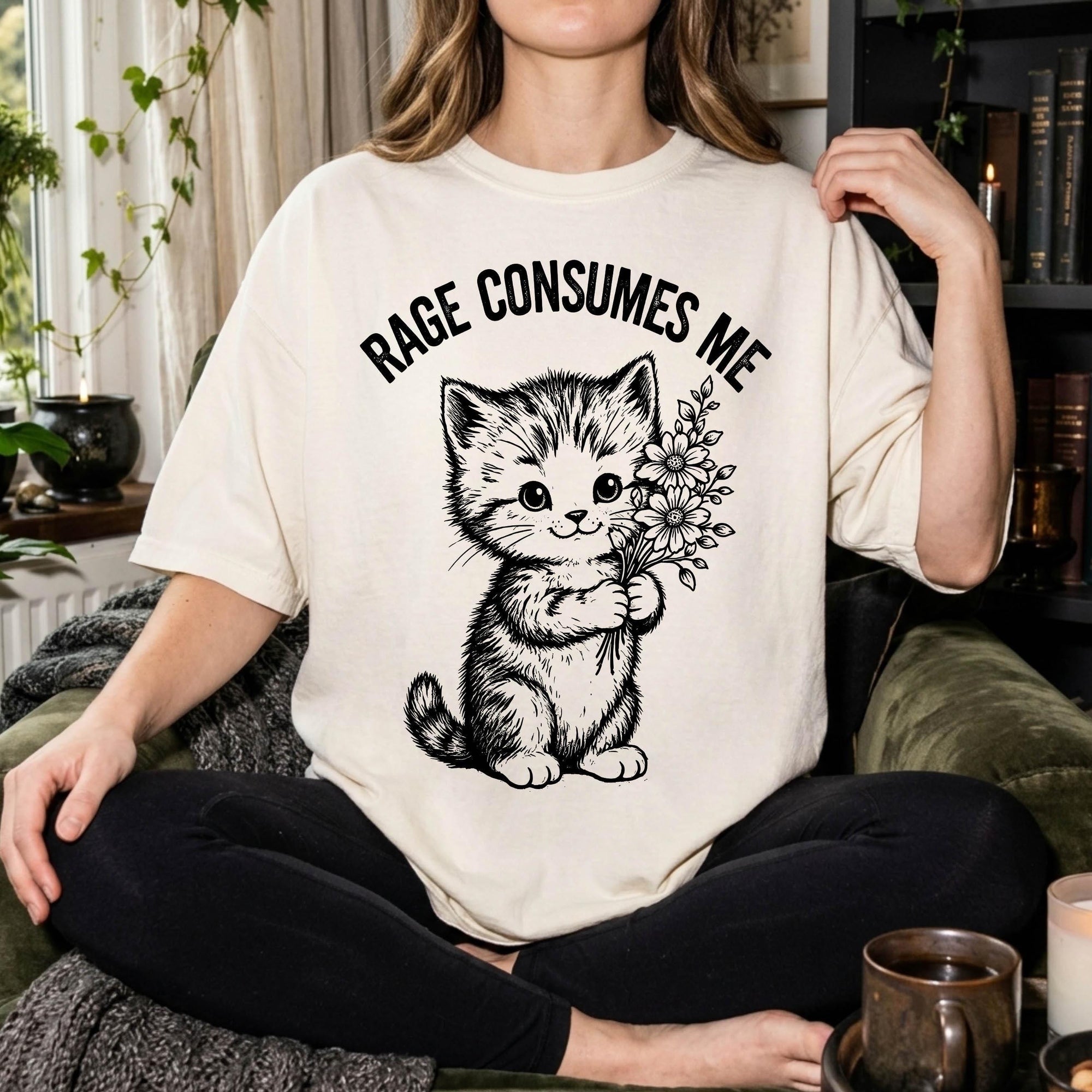 Rage Consumes Me Shirt, Funny Kitten Sarcastic Tee, Ironic Cute Animal T-Shirt, Ferocious Cat Lover Shirt, Comfort Colors Graphic Tee