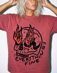 Everything Is Fine Comfort Colors Graphic Tee Shirt, Flaming Skull Graphic Tee, Dark Humor Sarcastic T-Shirt, Grunge Skull Shirt,