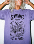 Surviving Purely Out Of Spite Comfort Colors Shirt, Funny Skeleton Coffin Tee, Sarcastic Dark Humor T-Shirt, Gothic Floral Skeleton Shirt,