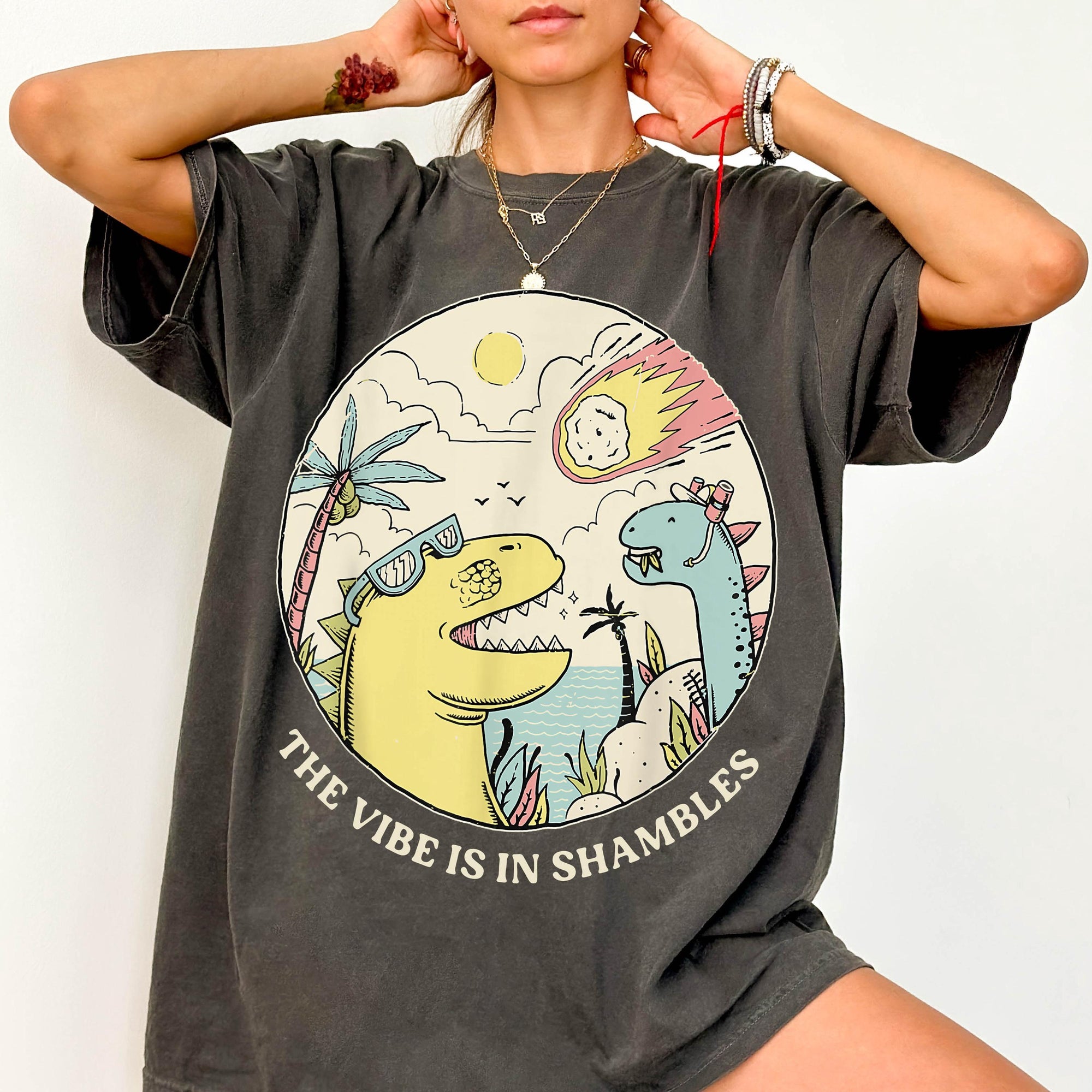 The Vibe Is In Shambles Shirt, Funny Dinosaur Meteor Tee, Sarcastic Meme T-Shirt, Retro Dino Graphic Shirt, Comfort Colors Graphic Tee