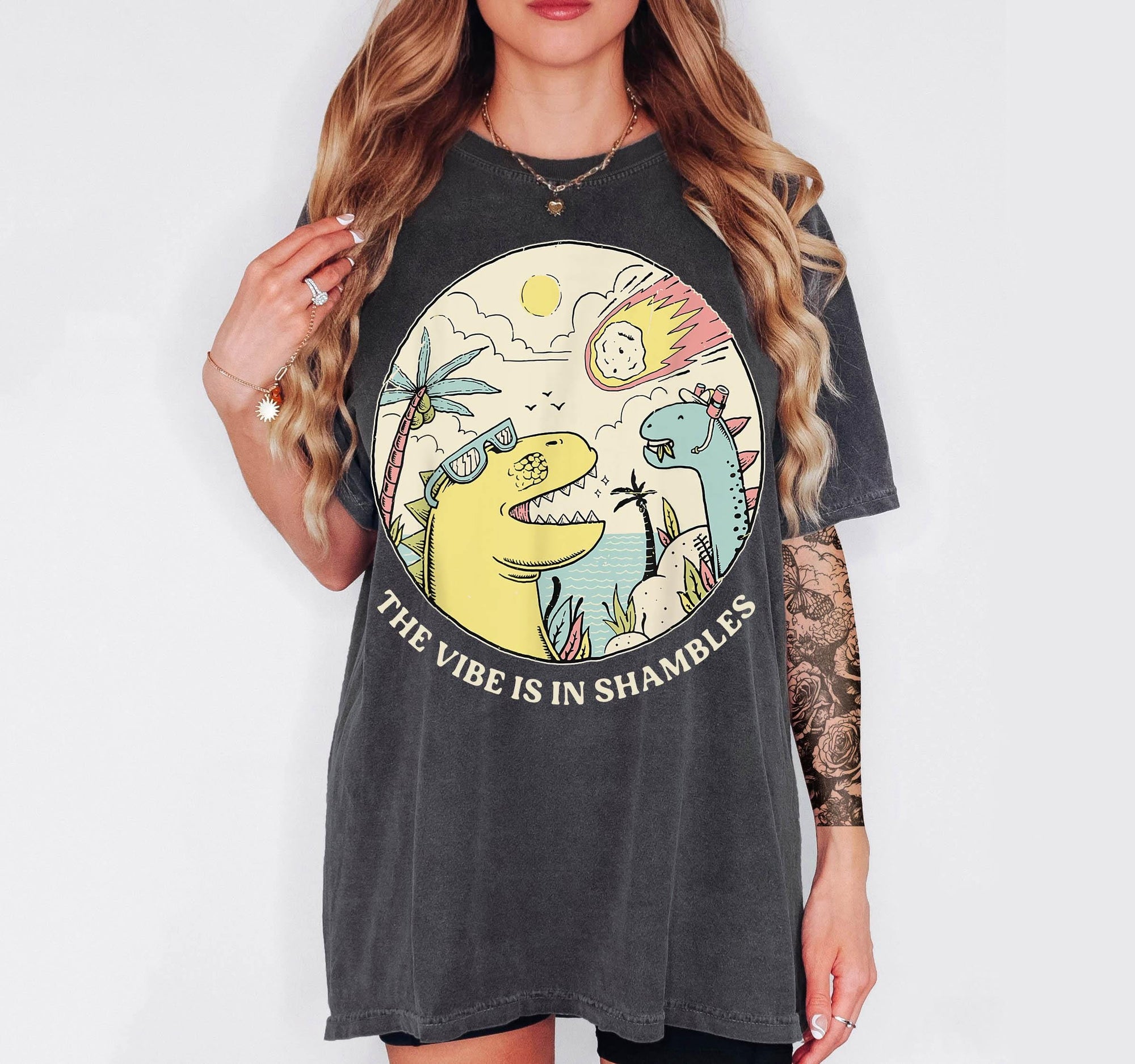 The Vibe Is In Shambles Shirt, Funny Dinosaur Meteor Tee, Sarcastic Meme T-Shirt, Retro Dino Graphic Shirt, Comfort Colors Graphic Tee