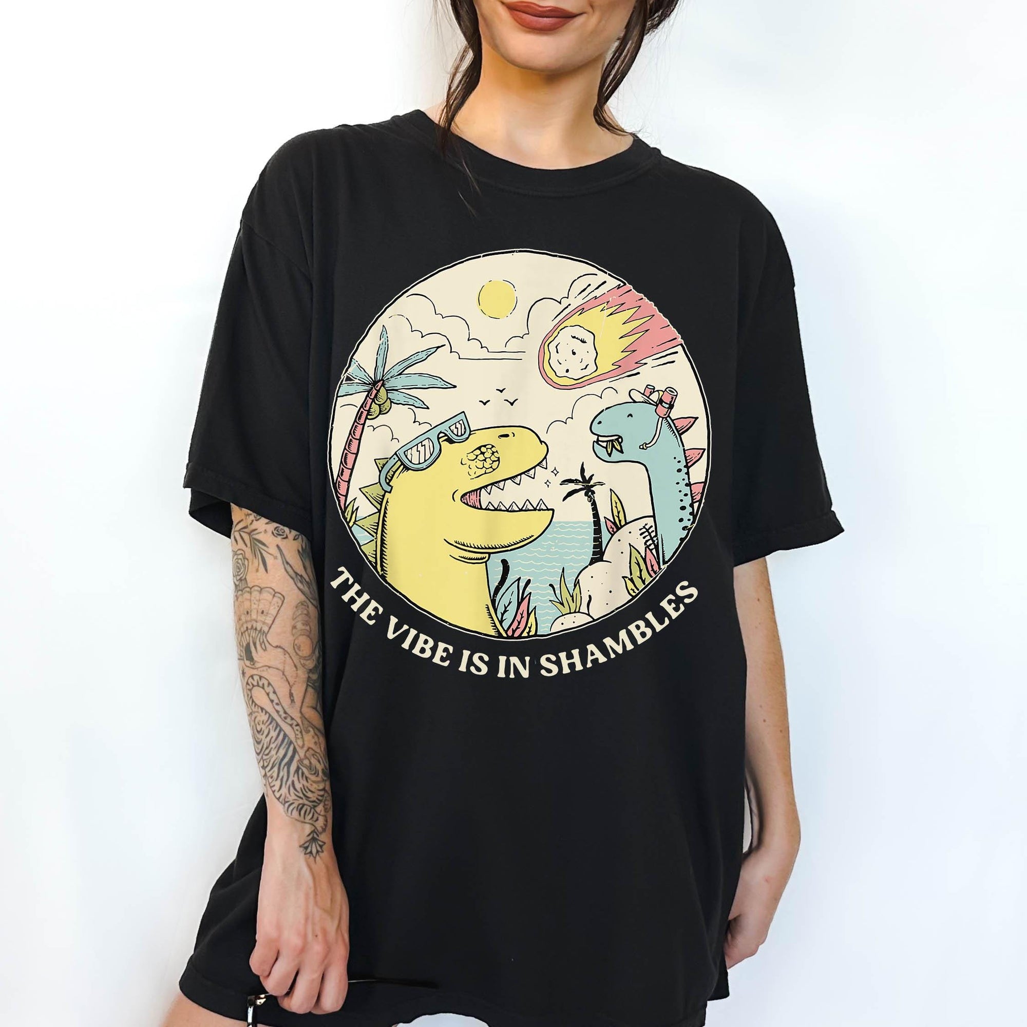 The Vibe Is In Shambles Shirt, Funny Dinosaur Meteor Tee, Sarcastic Meme T-Shirt, Retro Dino Graphic Shirt, Comfort Colors Graphic Tee