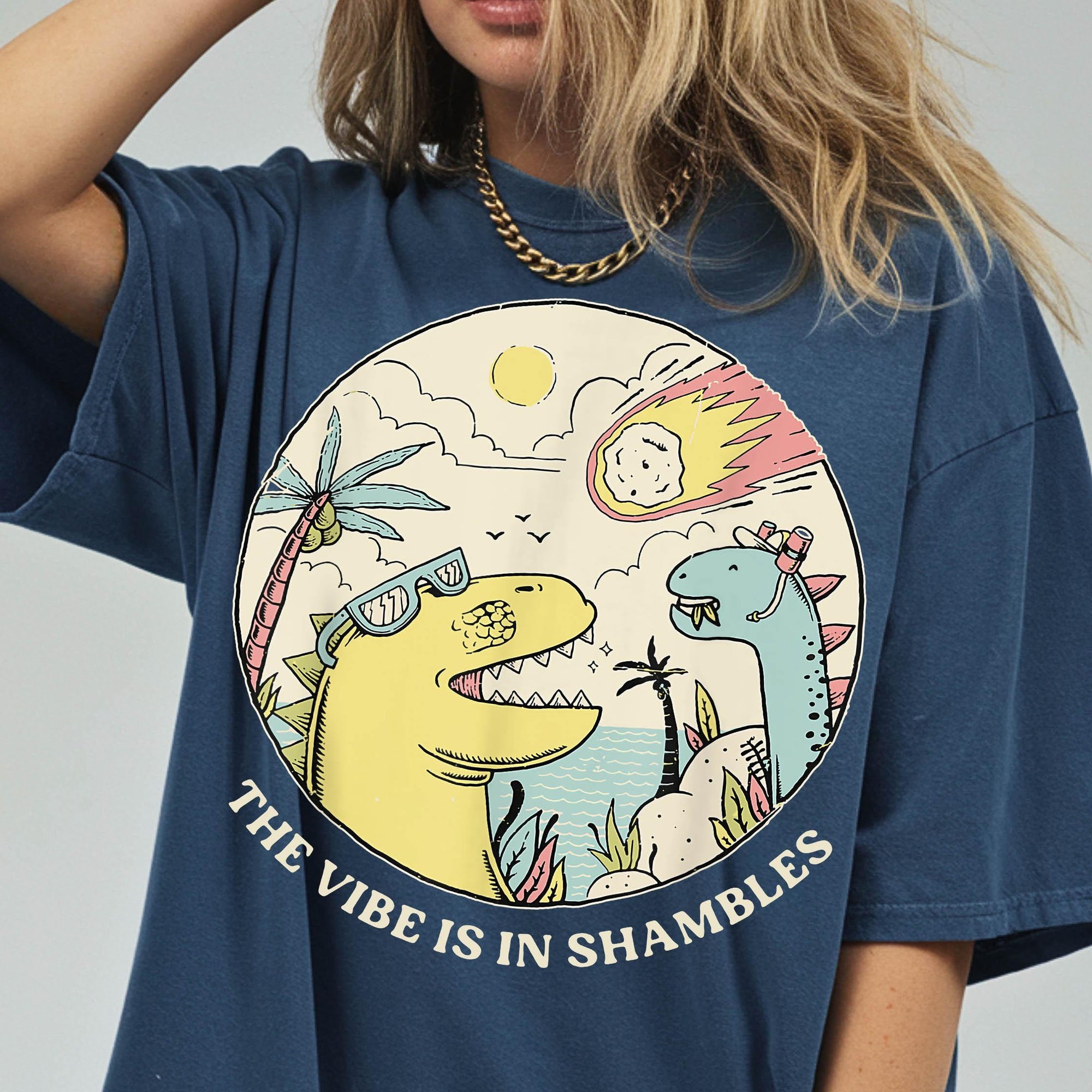 The Vibe Is In Shambles Shirt, Funny Dinosaur Meteor Tee, Sarcastic Meme T-Shirt, Retro Dino Graphic Shirt, Comfort Colors Graphic Tee