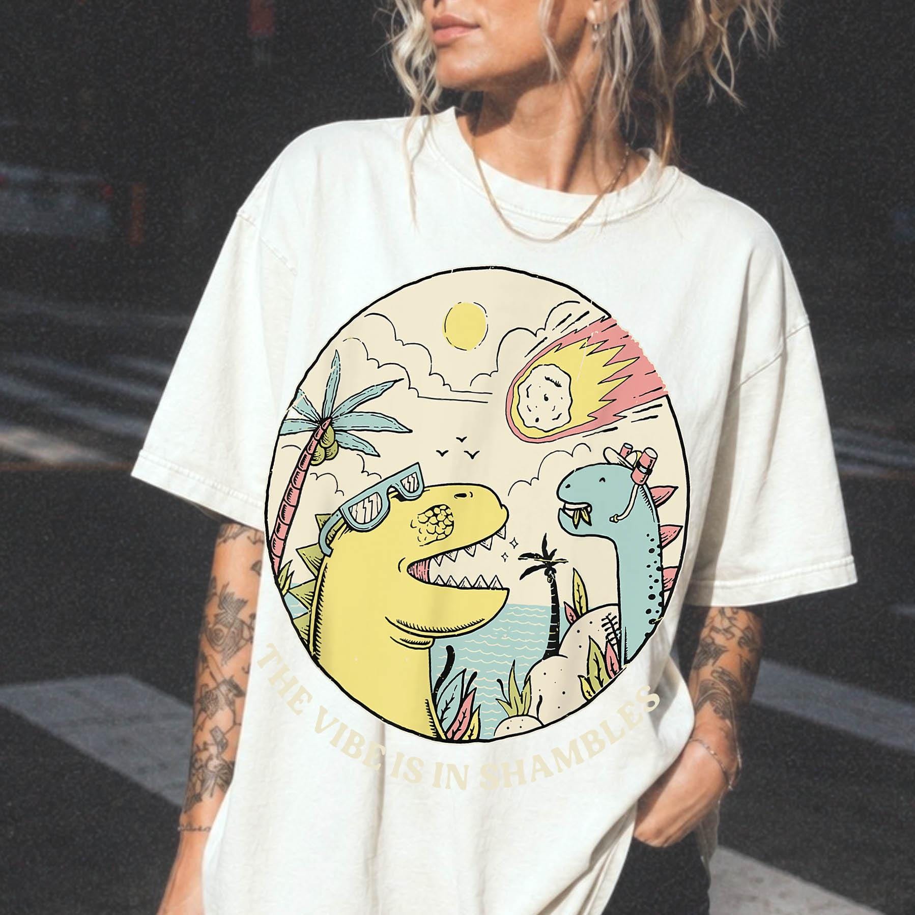 The Vibe Is In Shambles Shirt, Funny Dinosaur Meteor Tee, Sarcastic Meme T-Shirt, Retro Dino Graphic Shirt, Comfort Colors Graphic Tee