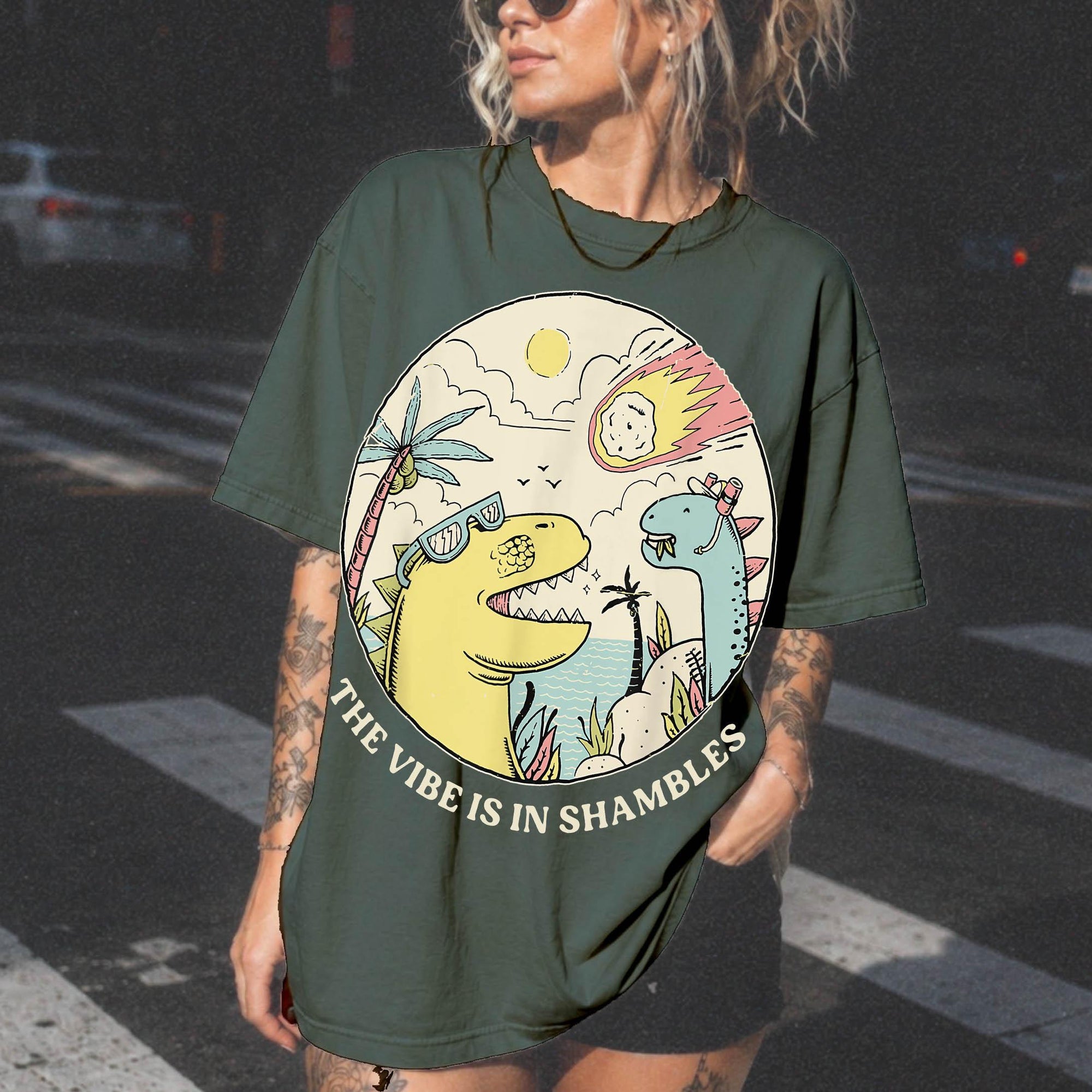 The Vibe Is In Shambles Shirt, Funny Dinosaur Meteor Tee, Sarcastic Meme T-Shirt, Retro Dino Graphic Shirt, Comfort Colors Graphic Tee