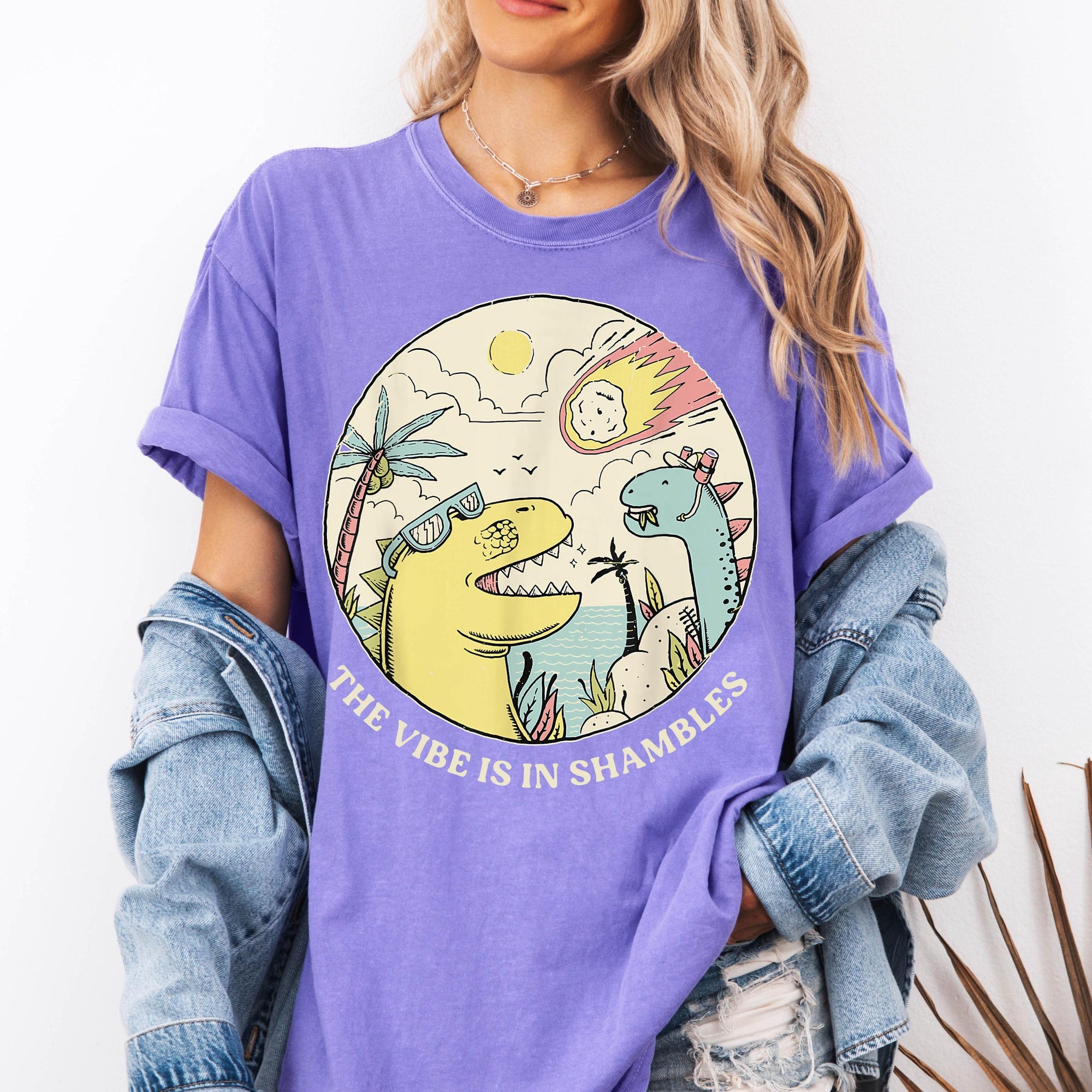 The Vibe Is In Shambles Shirt, Funny Dinosaur Meteor Tee, Sarcastic Meme T-Shirt, Retro Dino Graphic Shirt, Comfort Colors Graphic Tee
