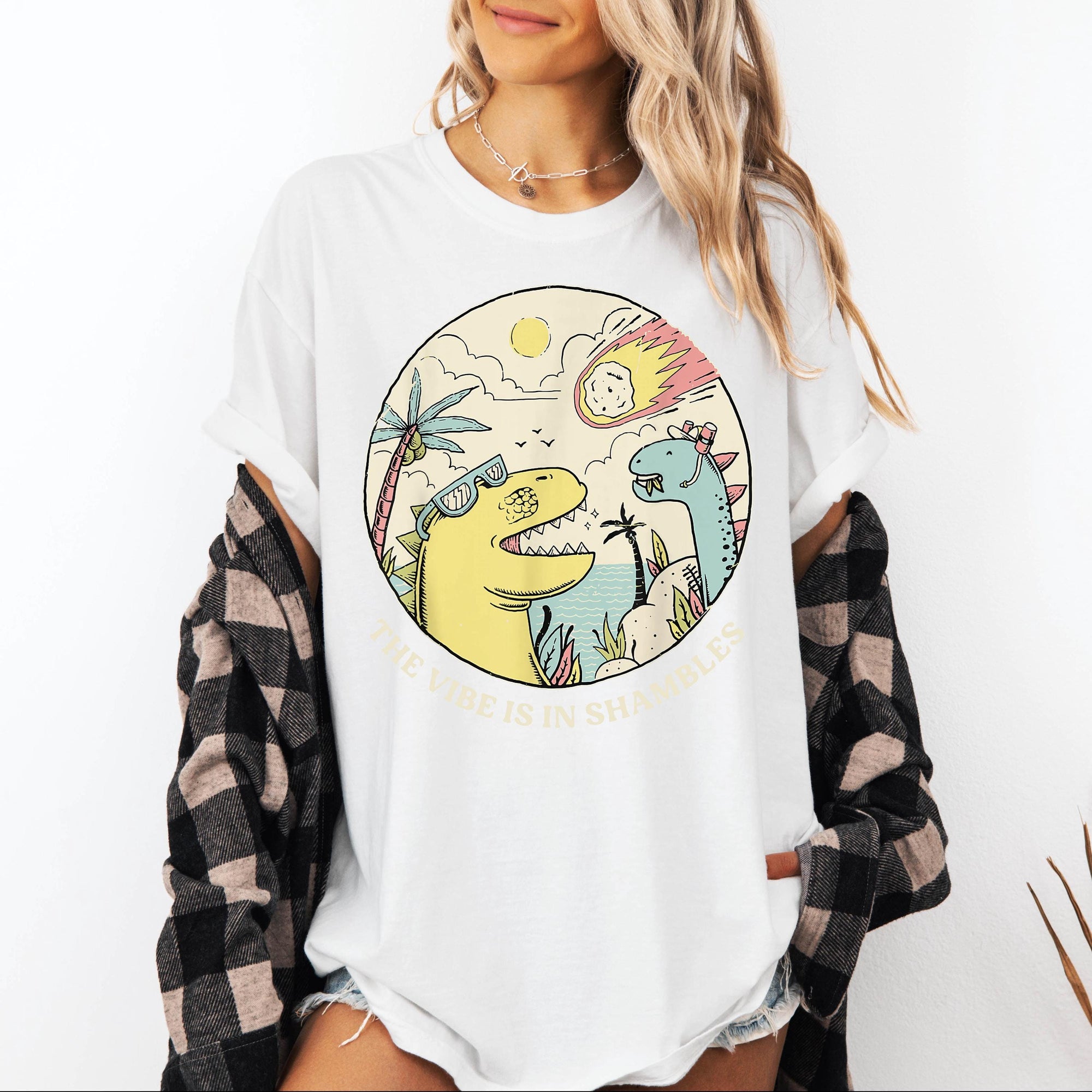 The Vibe Is In Shambles Shirt, Funny Dinosaur Meteor Tee, Sarcastic Meme T-Shirt, Retro Dino Graphic Shirt, Comfort Colors Graphic Tee