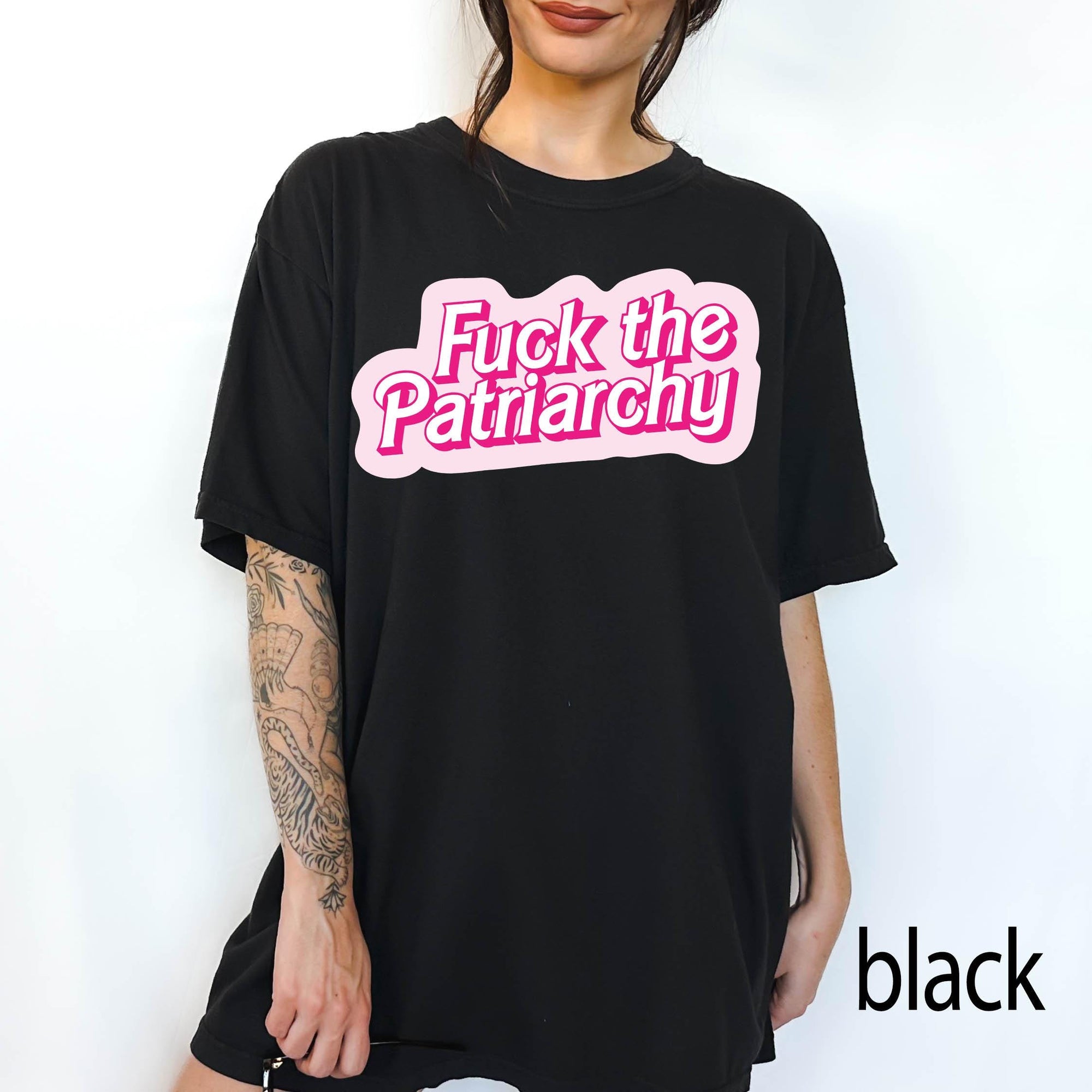 Fuck The Patriarchy Comfort Colors Graphic Tee, Feminist Shirt, Retro Pink Bubble Text Tee, Bold Statement Shirt, Girl Power Gift
