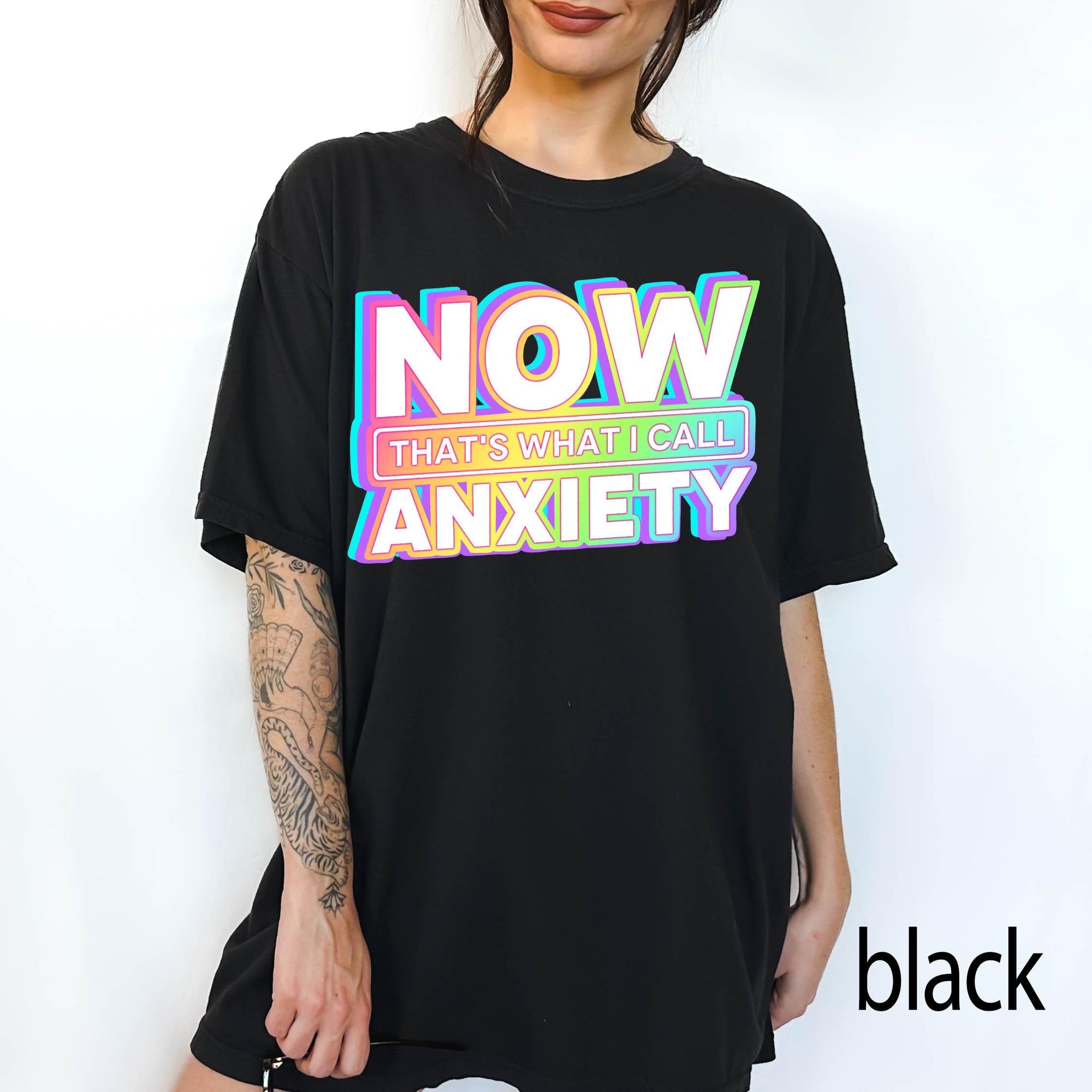 Now That's What I Call Anxiety Comfort Colors Graphic Tee, Funny Retro Shirt, Sarcastic Mental Health Tee, Y2K Holographic Print Shirt