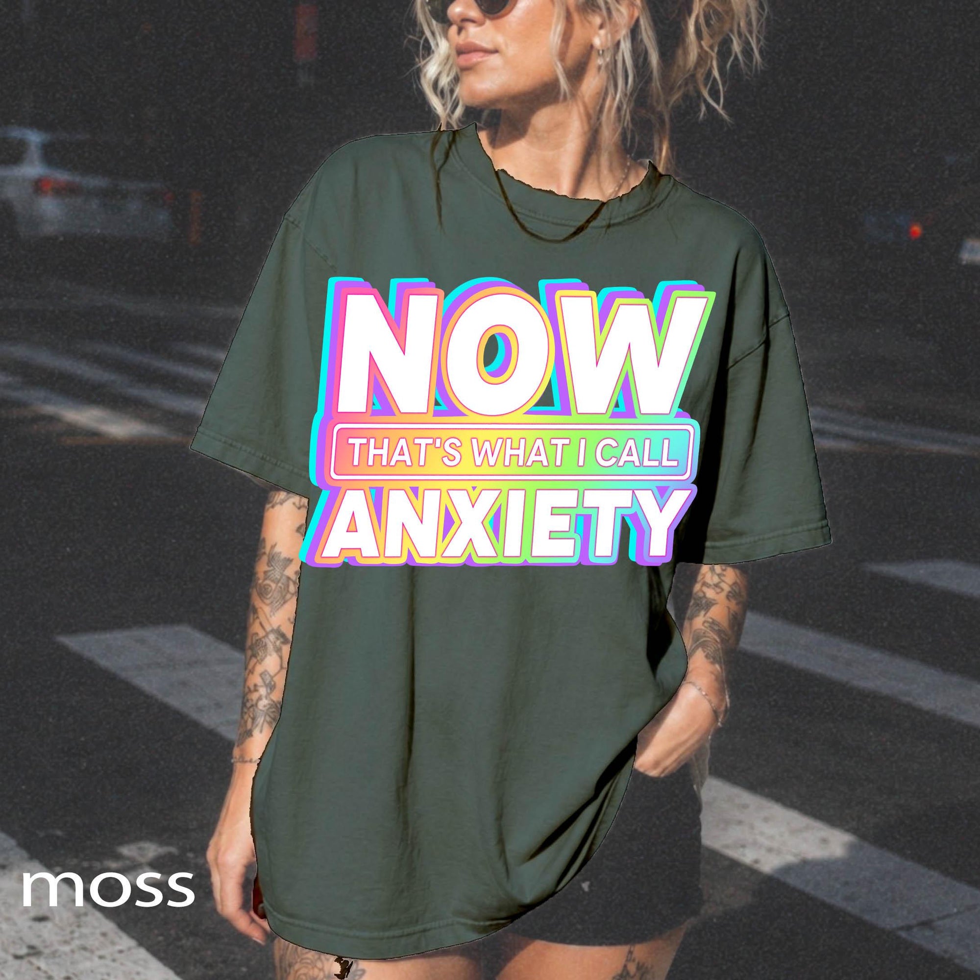 Now That's What I Call Anxiety Comfort Colors Graphic Tee, Funny Retro Shirt, Sarcastic Mental Health Tee, Y2K Holographic Print Shirt