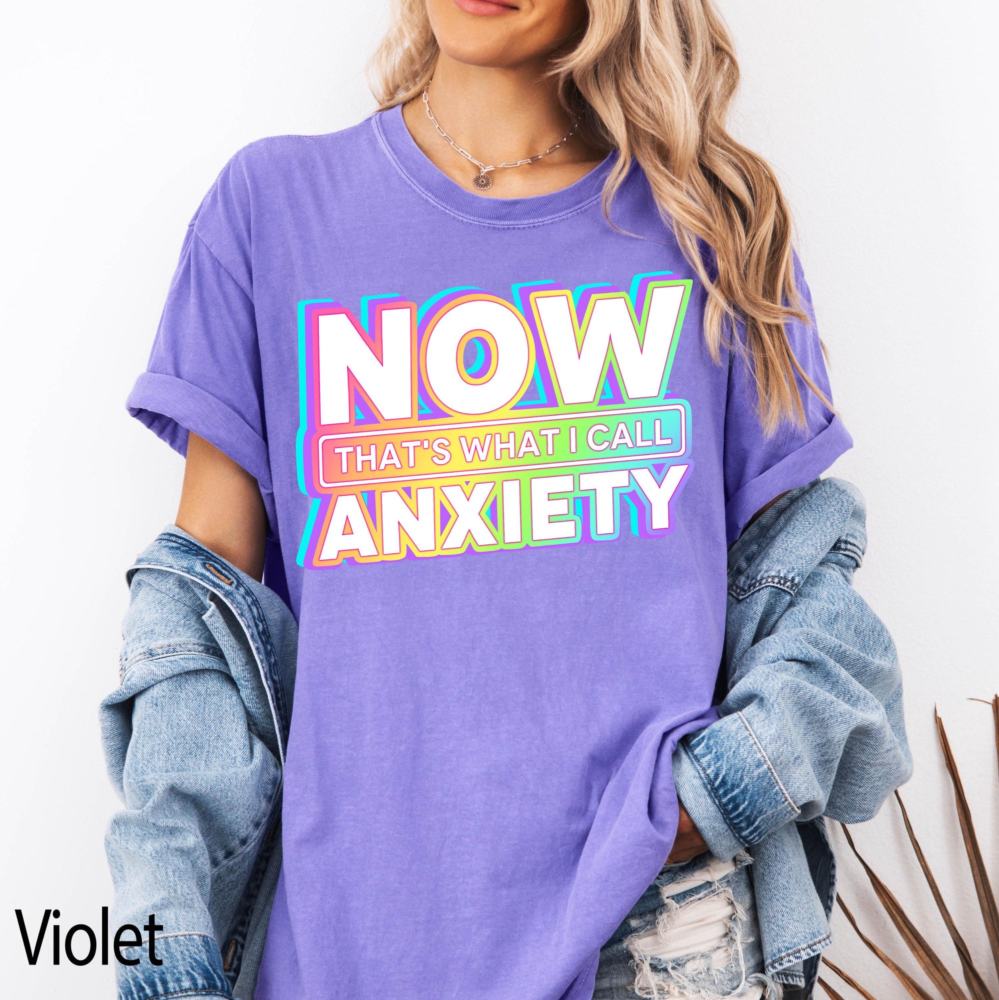 Now That's What I Call Anxiety Comfort Colors Graphic Tee, Funny Retro Shirt, Sarcastic Mental Health Tee, Y2K Holographic Print Shirt
