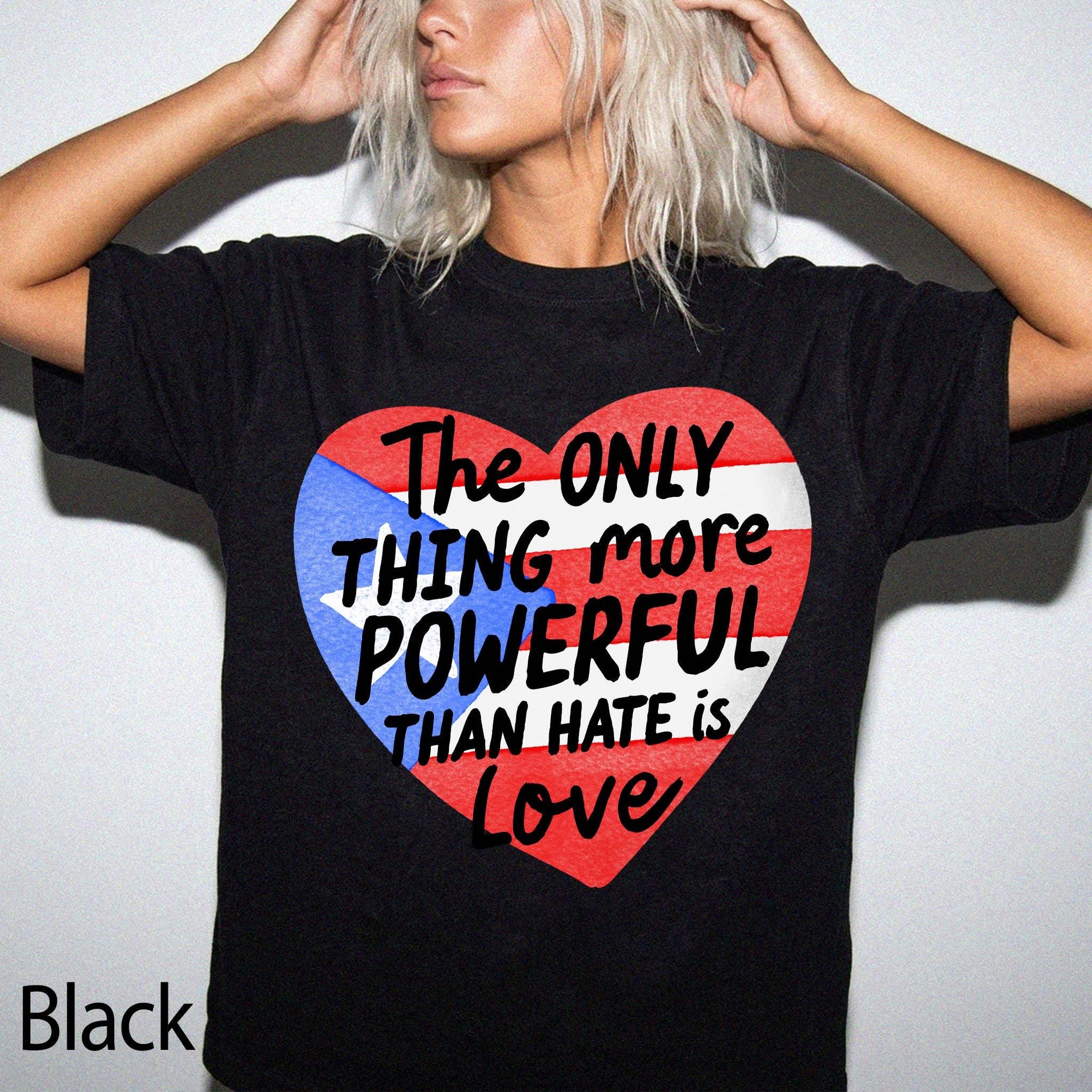 Puerto Rico Flag Heart Comfort Colors Graphic Tee, Love Over Hate Shirt, Puerto Rican Pride Tee, Boricua Gift Shirt, Cultural Heritage Tee