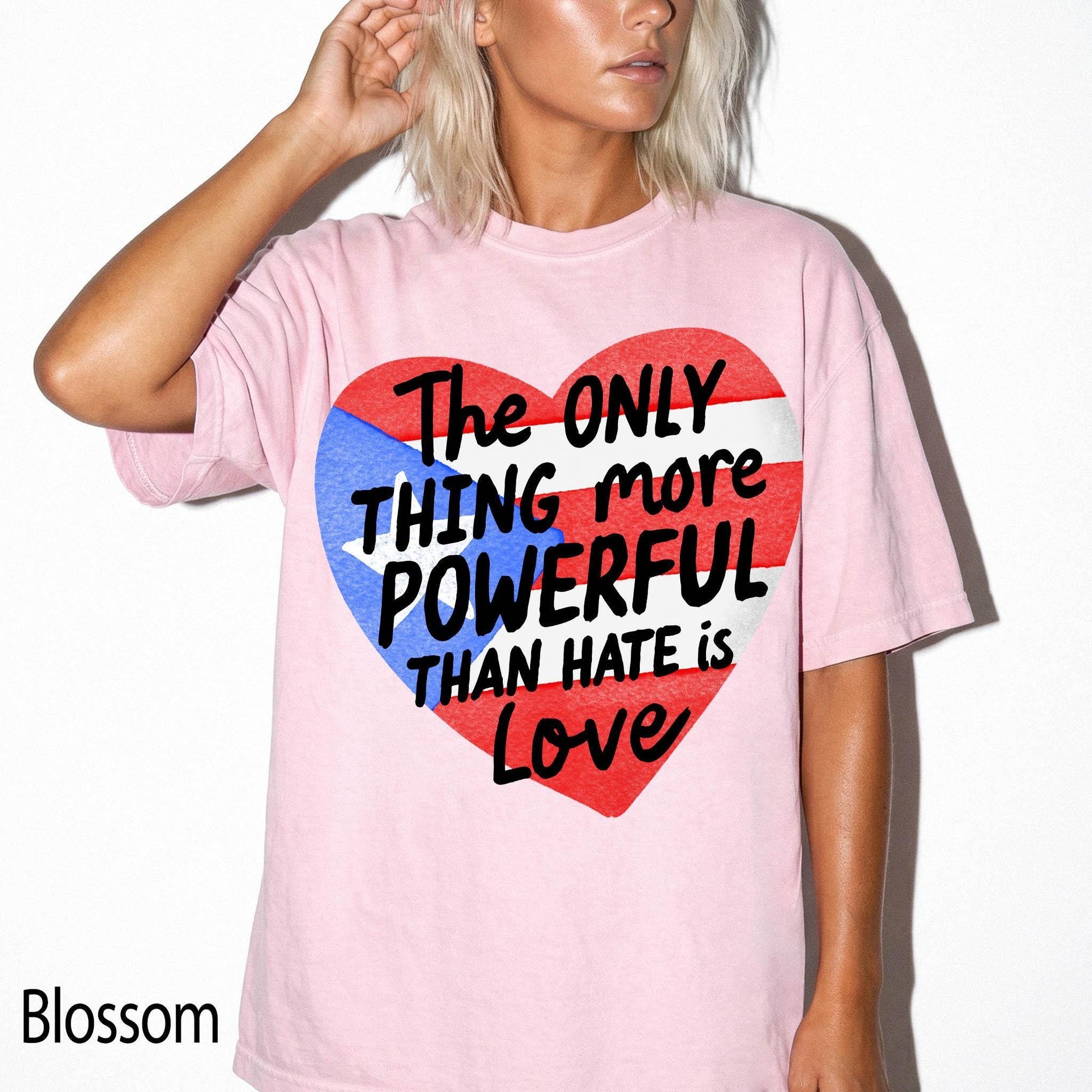 Puerto Rico Flag Heart Comfort Colors Graphic Tee, Love Over Hate Shirt, Puerto Rican Pride Tee, Boricua Gift Shirt, Cultural Heritage Tee