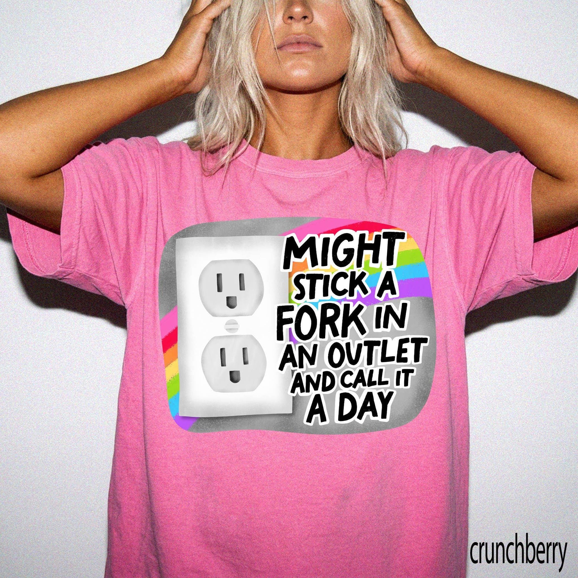 Might Stick A Fork In An Outlet Comfort Colors Graphic Tee, Funny Sarcastic Shirt, Dark Humor Tee, Bad Day Mood Shirt, Trendy Meme Tee