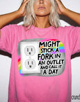 Might Stick A Fork In An Outlet Comfort Colors Graphic Tee, Funny Sarcastic Shirt, Dark Humor Tee, Bad Day Mood Shirt, Trendy Meme Tee