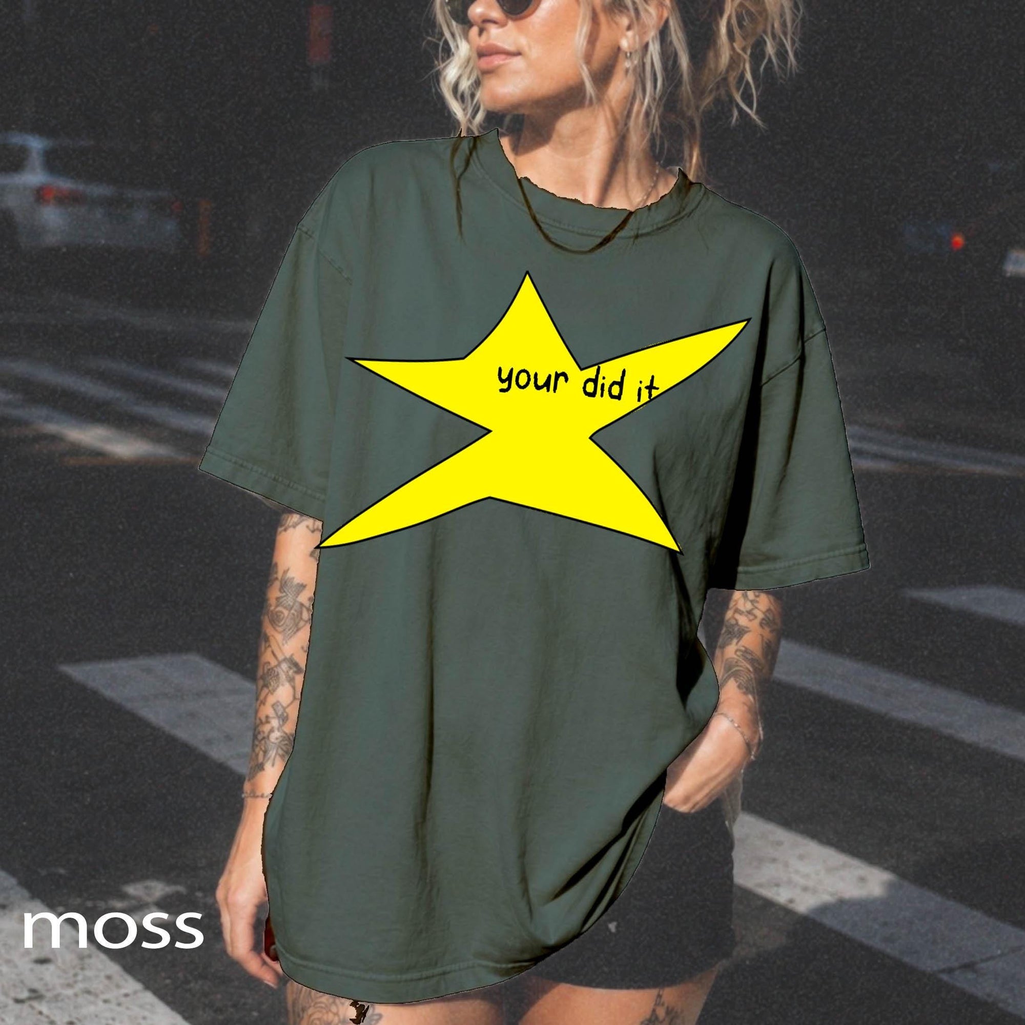 Motivational Star Comfort Colors Graphic Tee, Your Did It Shirt, Funny Ironic Meme Tee, Y2K Doodle Star Shirt, Trendy Sarcastic Gift