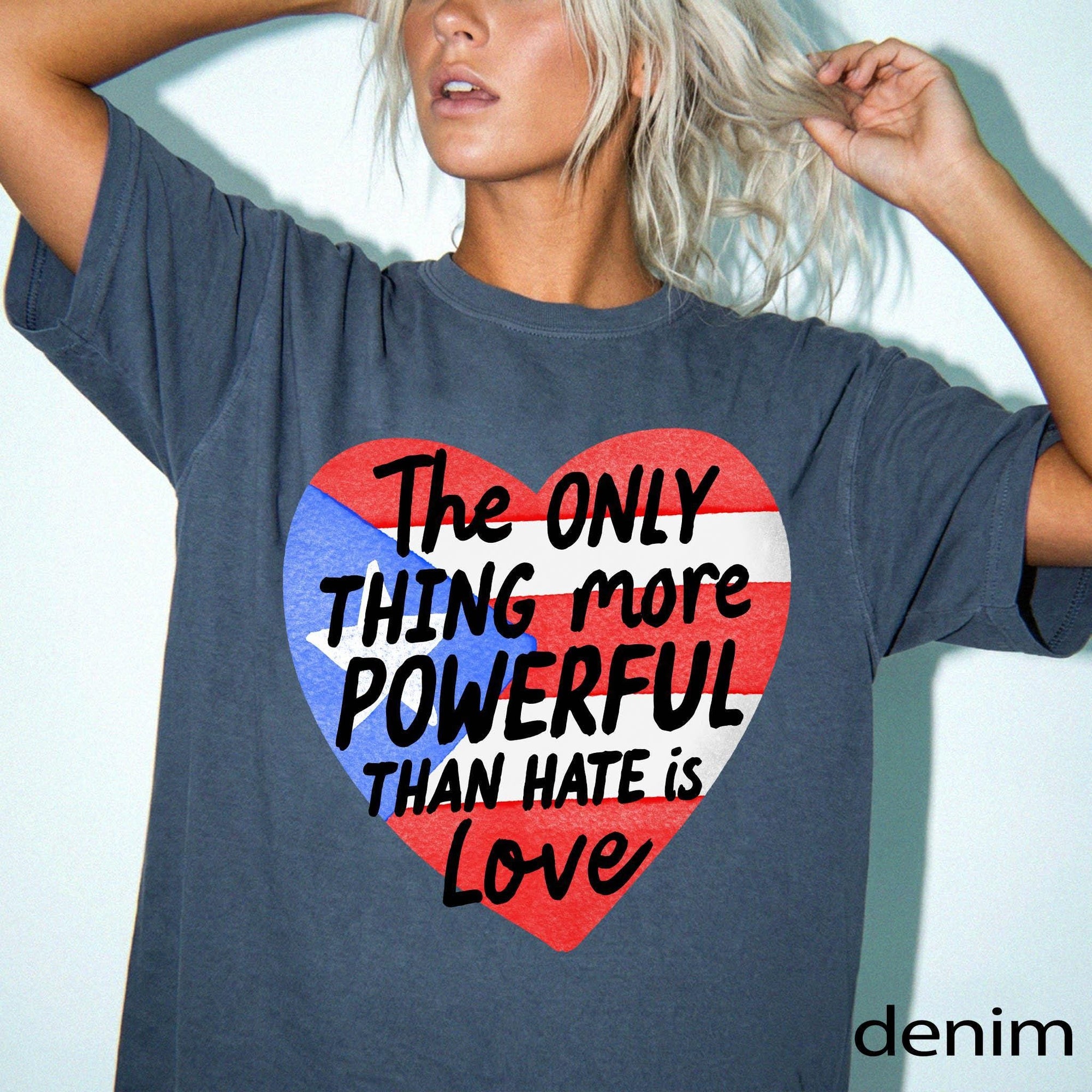 Puerto Rico Flag Heart Comfort Colors Graphic Tee, Love Over Hate Shirt, Puerto Rican Pride Tee, Boricua Gift Shirt, Cultural Heritage Tee
