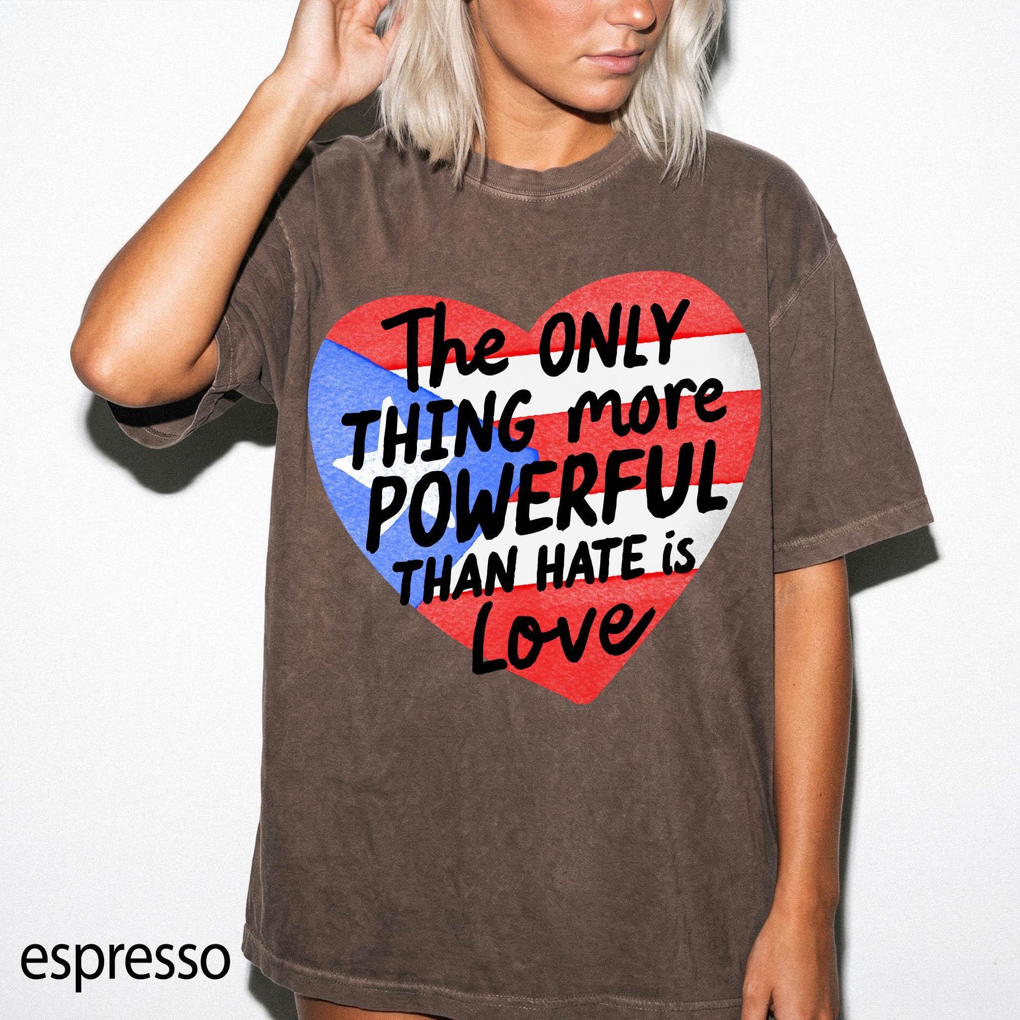 Puerto Rico Flag Heart Comfort Colors Graphic Tee, Love Over Hate Shirt, Puerto Rican Pride Tee, Boricua Gift Shirt, Cultural Heritage Tee