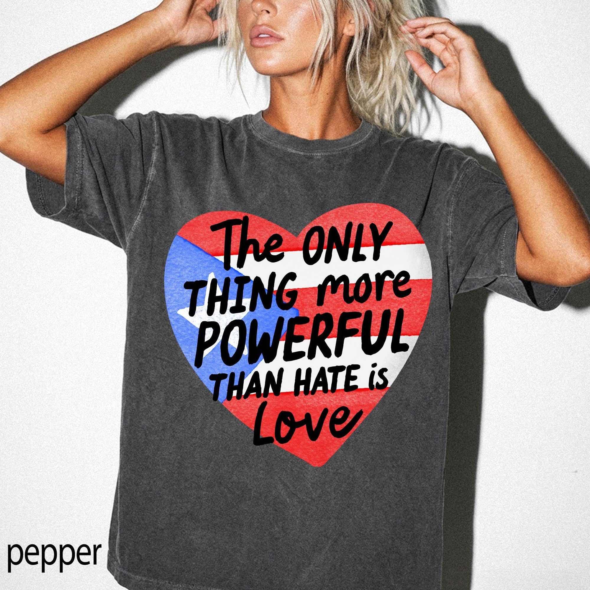 Puerto Rico Flag Heart Comfort Colors Graphic Tee, Love Over Hate Shirt, Puerto Rican Pride Tee, Boricua Gift Shirt, Cultural Heritage Tee